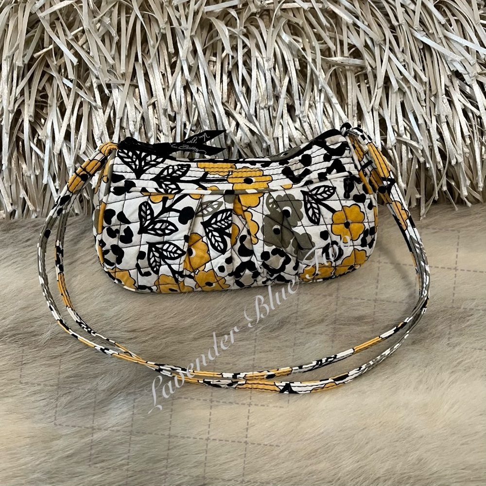 VERA BRADLEY Go Wild Frannie 2013 Petite S Crossbody Floral Black White Yellow